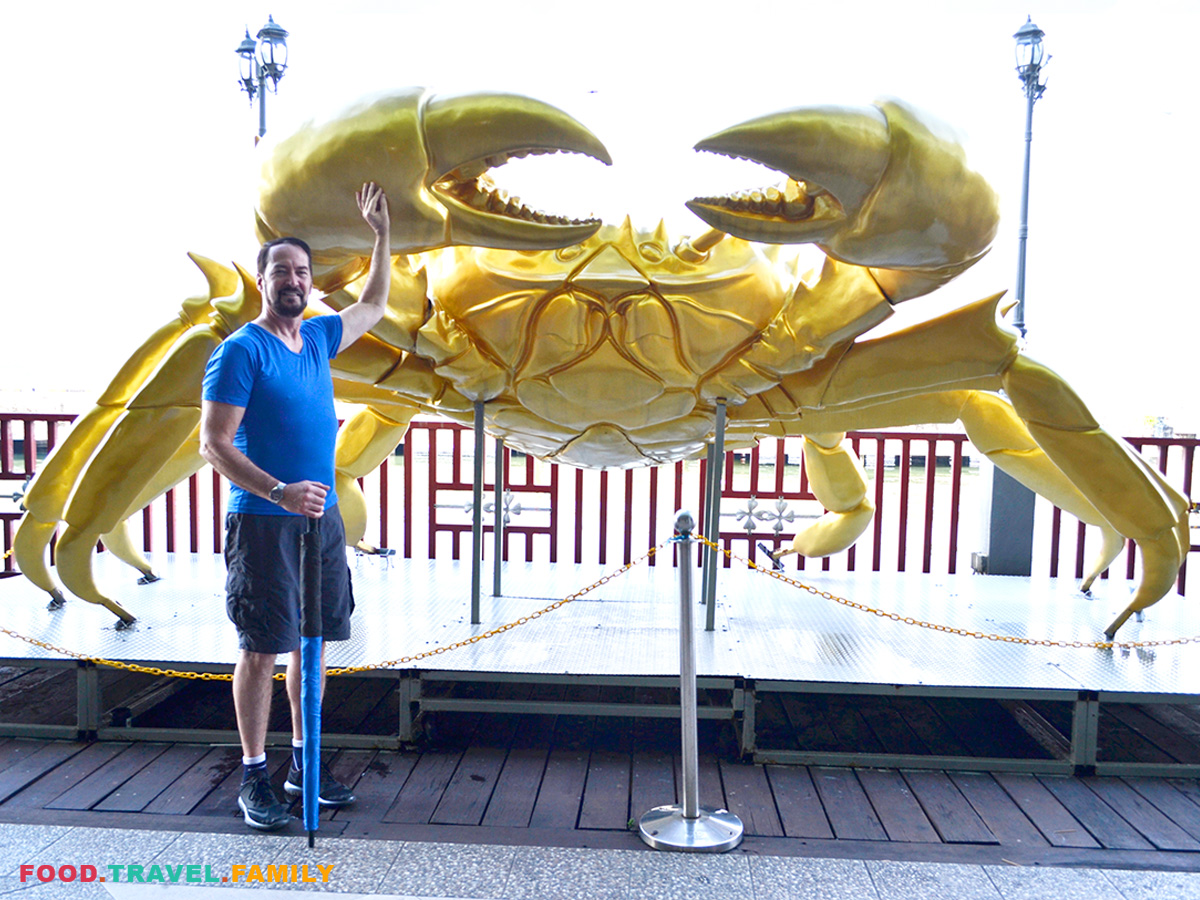 A giant crab greets us at South Port Passenger Terminal